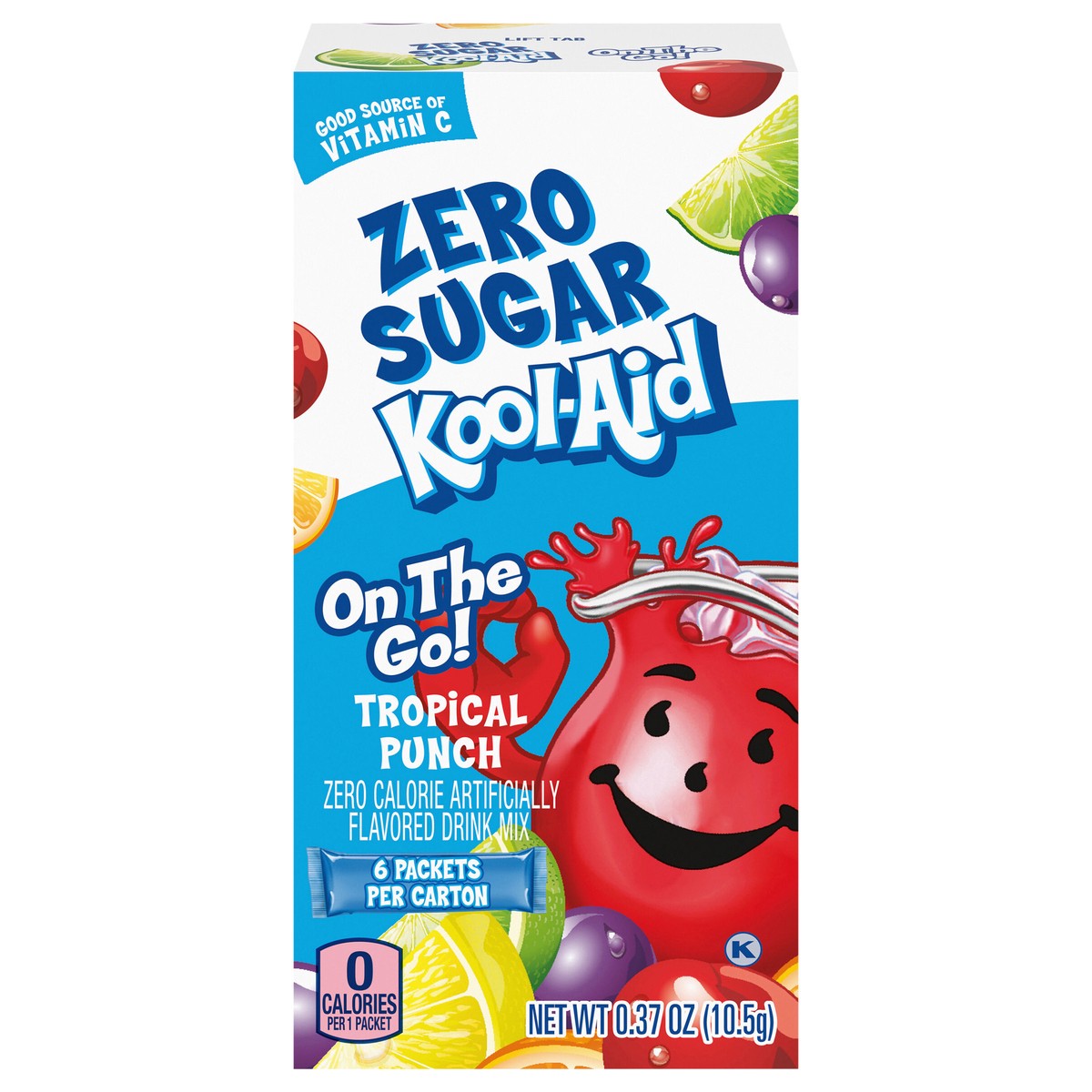 slide 1 of 9, Kool-Aid Tropical Punch Zero Sugar Powdered Soft Drink Mix, 6 ct On-the-Go-Packets, 8 per Case, 6 ct