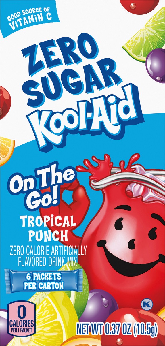 slide 2 of 9, Kool-Aid Tropical Punch Zero Sugar Powdered Soft Drink Mix, 6 ct On-the-Go-Packets, 8 per Case, 6 ct
