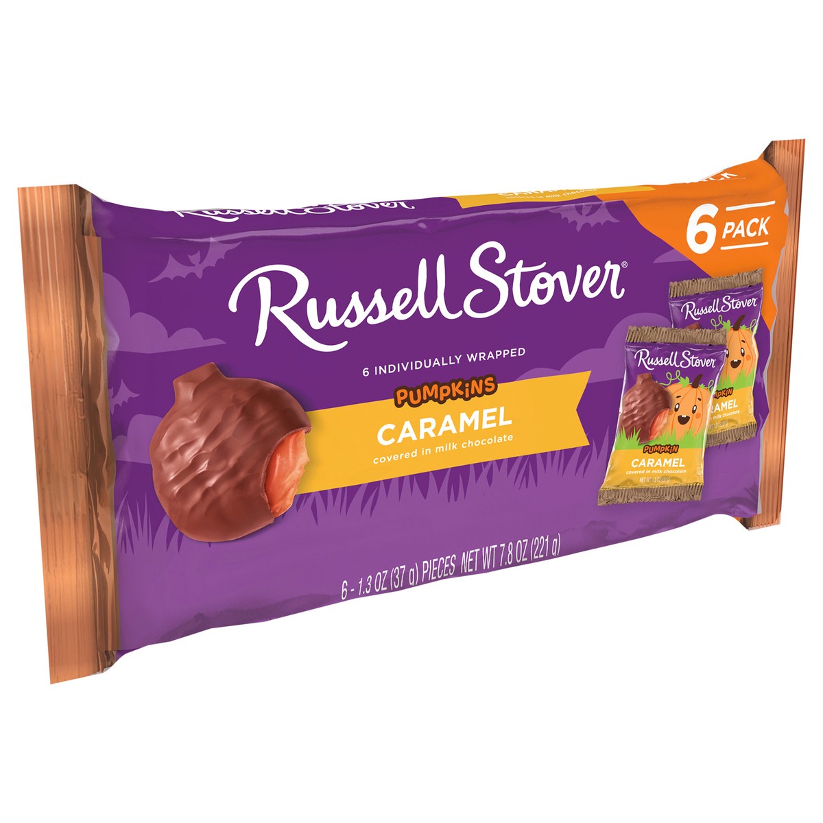 slide 6 of 7, RUSSELL STOVER Halloween Milk Chocolate Caramel Pumpkin 6 Pack, 7.8 oz., 6 ct