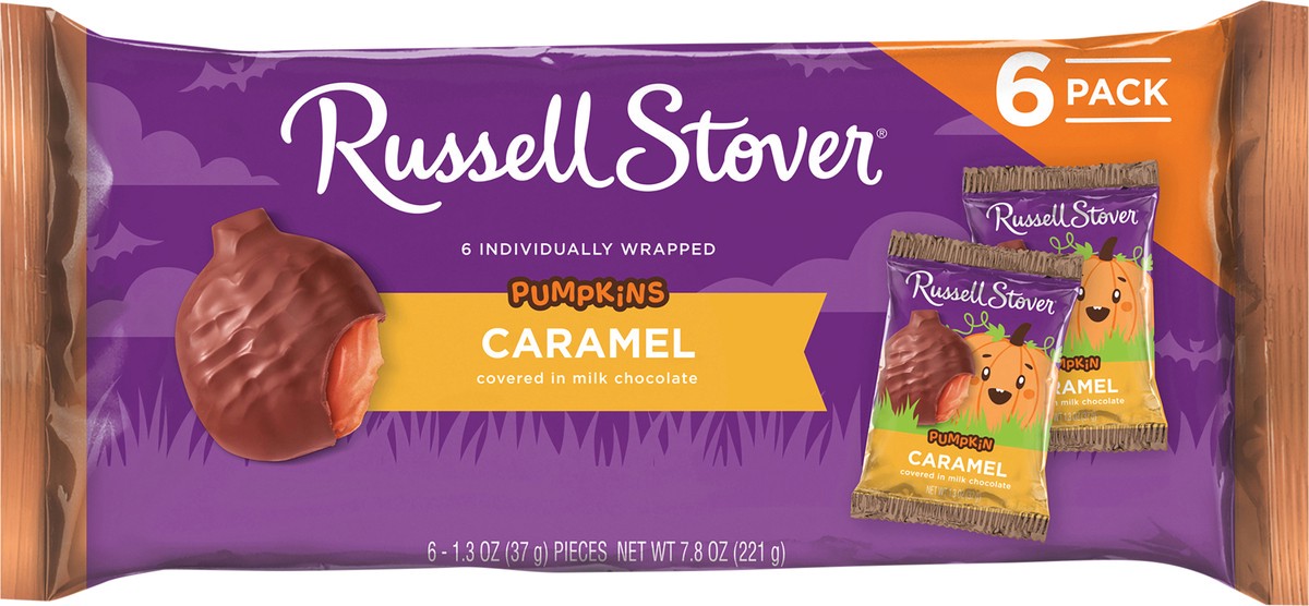 slide 2 of 7, RUSSELL STOVER Halloween Milk Chocolate Caramel Pumpkin 6 Pack, 7.8 oz., 6 ct