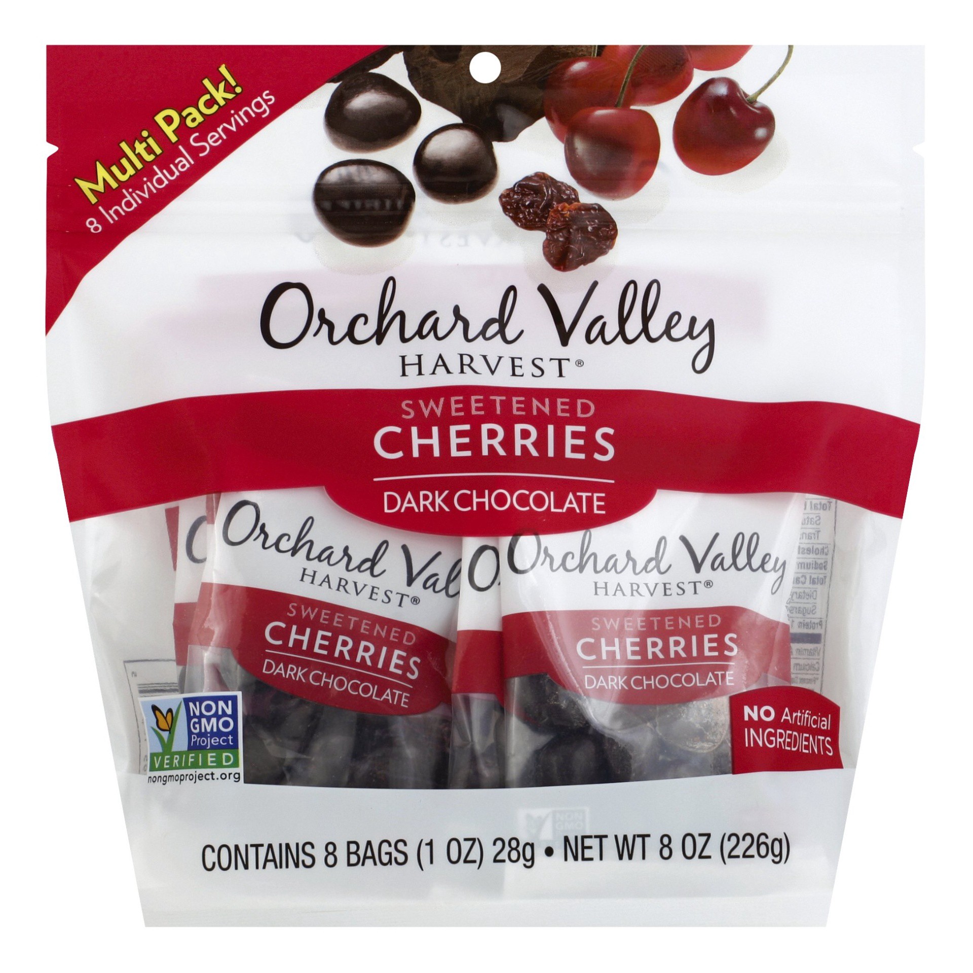 slide 1 of 6, Orchard Valley Harvest Dark Chocolate Dipped Cherries 8 - 1 oz Bags, 8 oz