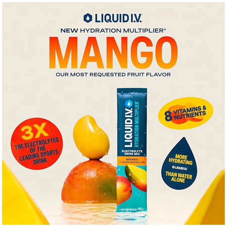 slide 3 of 5, Liquid I.V. Hydration Multiplier Electrolyte Drink Mix Mango, 0.56 oz x 3 ct