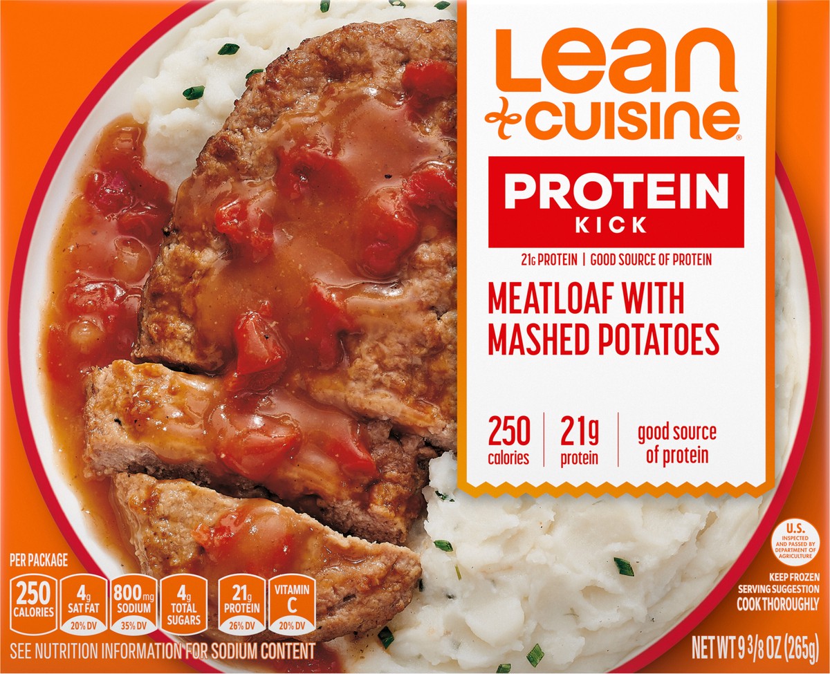 slide 13 of 14, Lean Cuisine Frozen Meal Meatloaf with Mashed Potatoes, Protein Kick Microwave Meal, Meatloaf Dinner, Frozen Dinner for One, 9.38 oz
