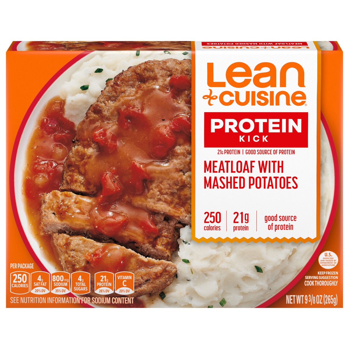slide 5 of 14, Lean Cuisine Frozen Meal Meatloaf with Mashed Potatoes, Protein Kick Microwave Meal, Meatloaf Dinner, Frozen Dinner for One, 9.38 oz