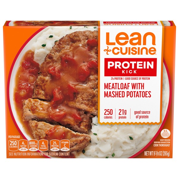 slide 1 of 14, Lean Cuisine Frozen Meal Meatloaf with Mashed Potatoes, Protein Kick Microwave Meal, Meatloaf Dinner, Frozen Dinner for One, 9.38 oz