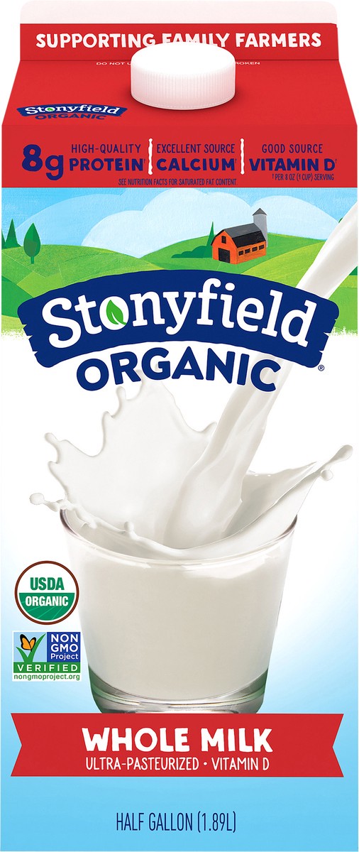 slide 10 of 14, Stonyfield Organic Whole Milk 0.5 gal, 1/2 gal