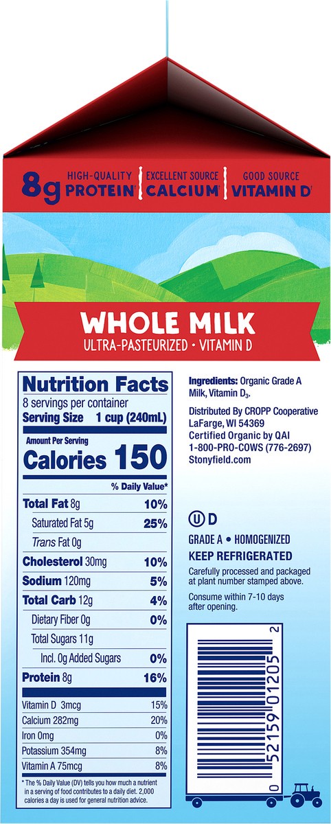 slide 12 of 14, Stonyfield Organic Whole Milk 0.5 gal, 1/2 gal