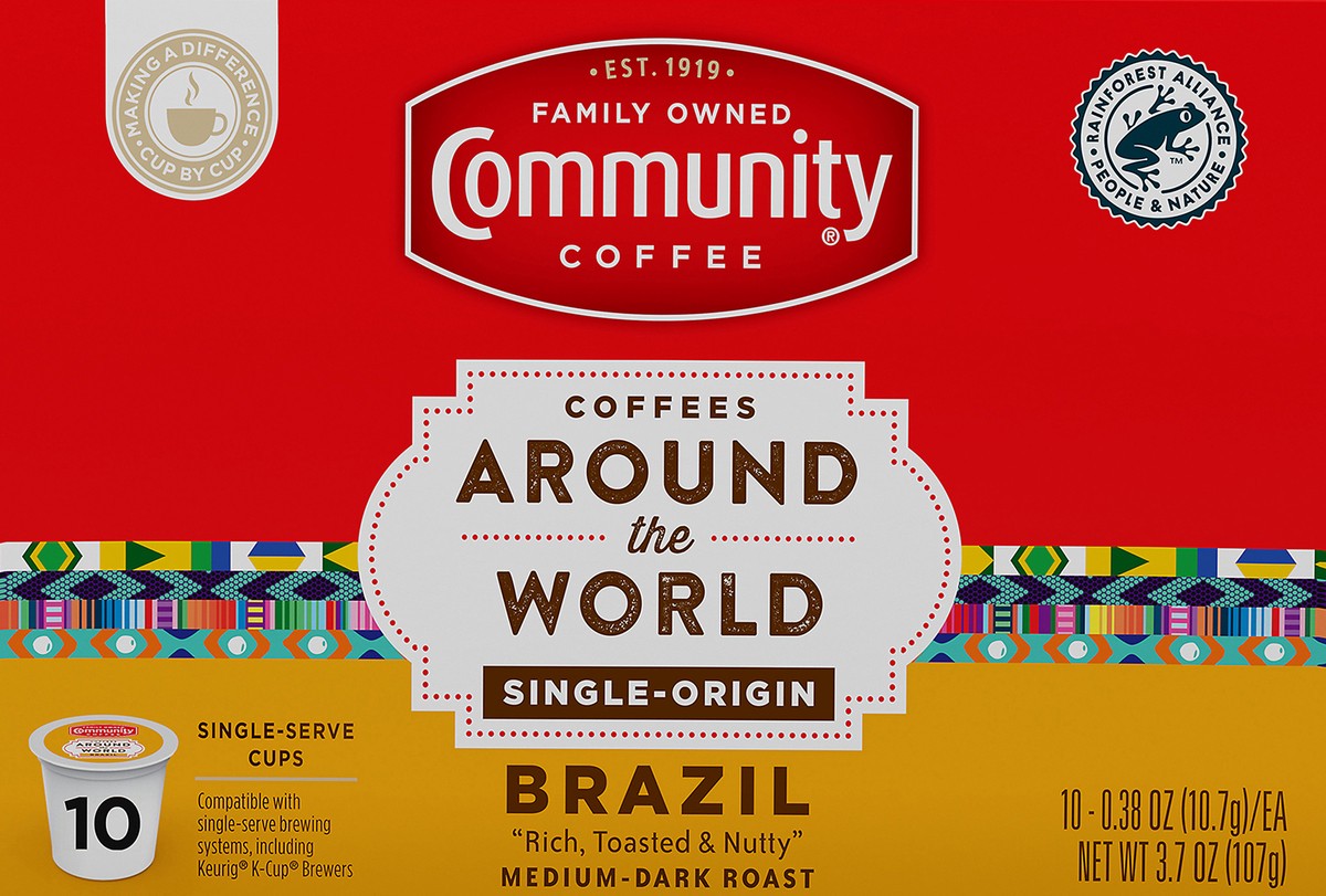 slide 7 of 7, Community Coffee Single-Serve Cups Medium-Dark Roast Brazil Coffee - 10 ct, 10 ct