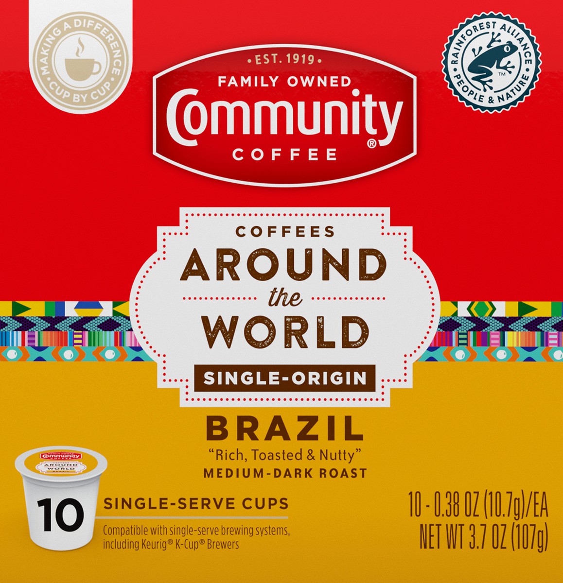 slide 4 of 7, Community Coffee Single-Serve Cups Medium-Dark Roast Brazil Coffee - 10 ct, 10 ct