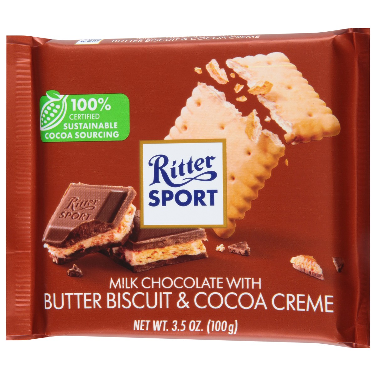 slide 8 of 9, Ritter Sport Milk Chocolate with Butter Biscuit & Cocoa Creme 3.5 oz, 3.5 oz