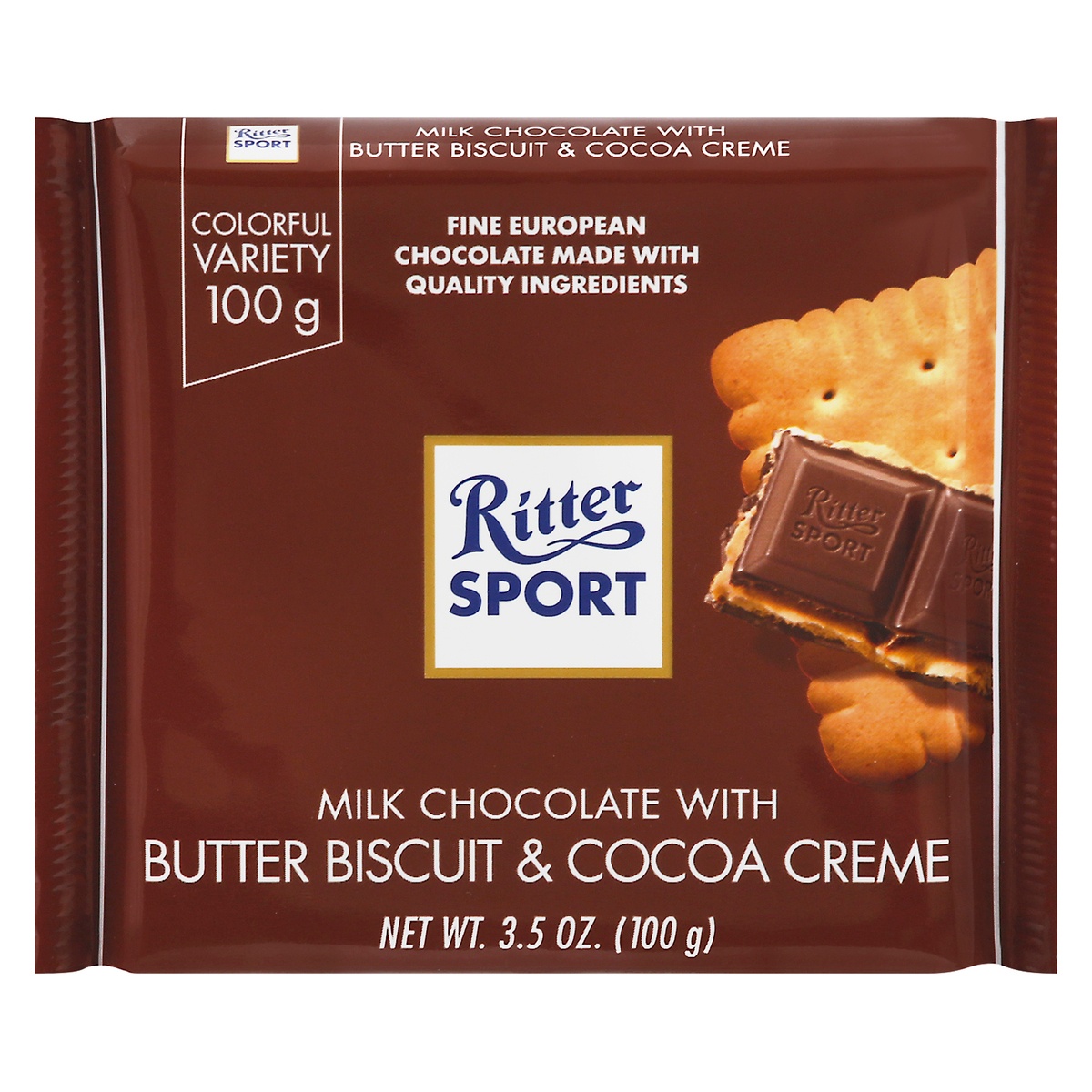 slide 1 of 2, Ritter Sport Milk Chocolate Bar with Butter Bisquit, 3.5 oz