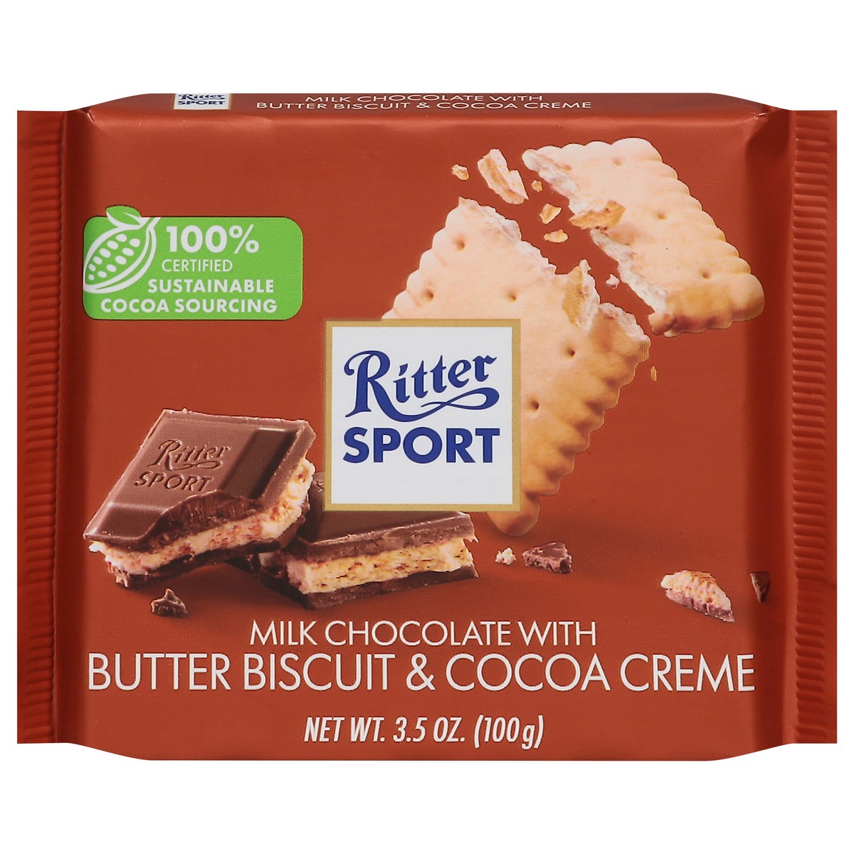 slide 1 of 9, Ritter Sport Milk Chocolate with Butter Biscuit & Cocoa Creme 3.5 oz, 3.5 oz