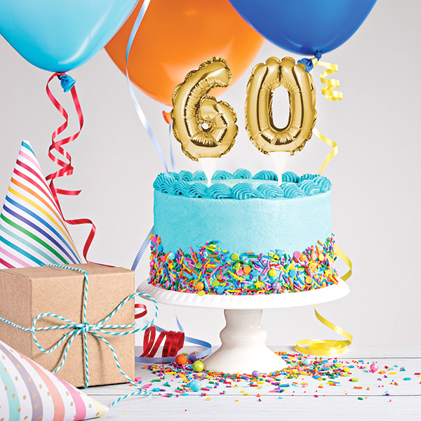 slide 1 of 1, Creative Converting Milestone'60' Balloon Cake Toppers, 2 ct