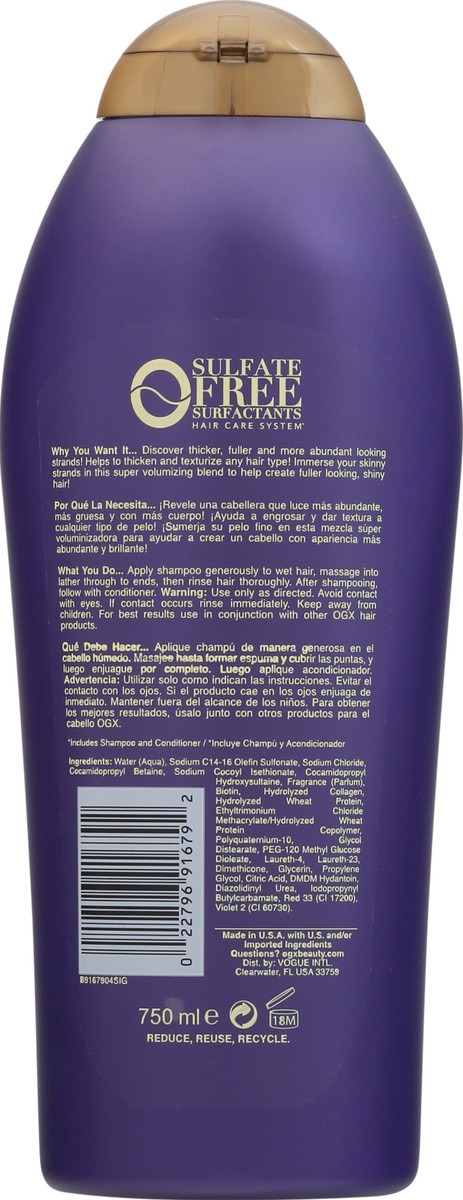 slide 11 of 13, OGX Thick & Full + Biotin & Collagen Shampoo 25.4 fl oz, 25.4 fl oz