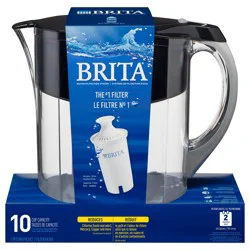 Brita Large 10 Cup Water Filter Pitcher with 1 Standard Filter, BPA Free, Grand, Black