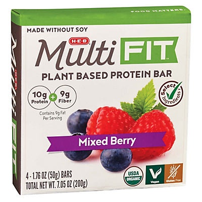 slide 1 of 1, H-E-B Select Ingredients Multi Fit Mixed Berry Plant Based Protein Bars, 4 ct