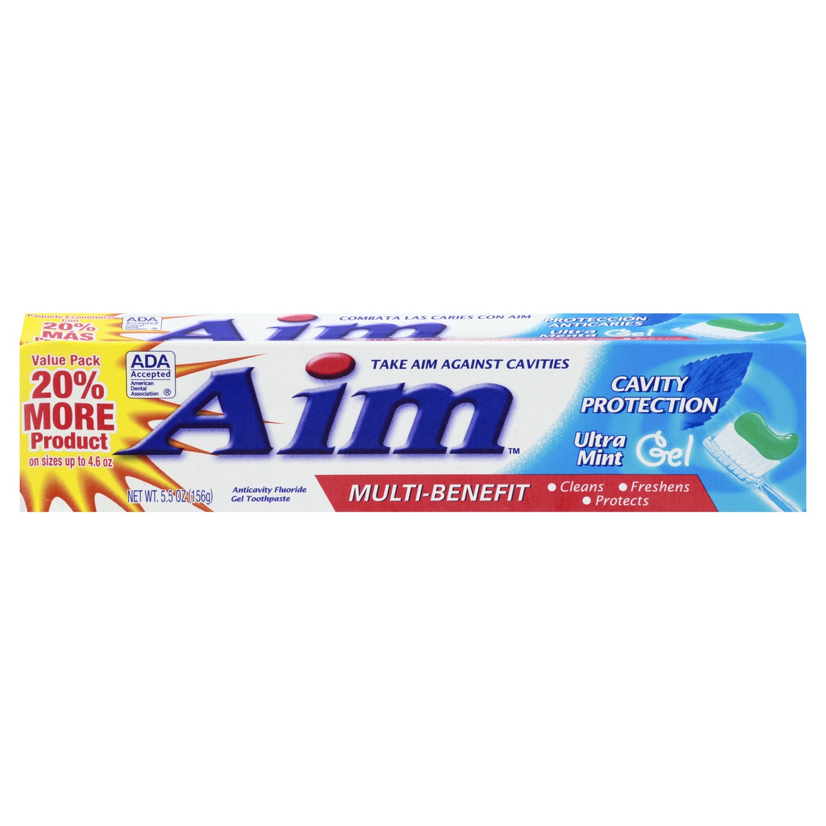 slide 1 of 3, Aim Cavity Protection Toothpaste, Ultra Mint Gel, 5.5 oz., 