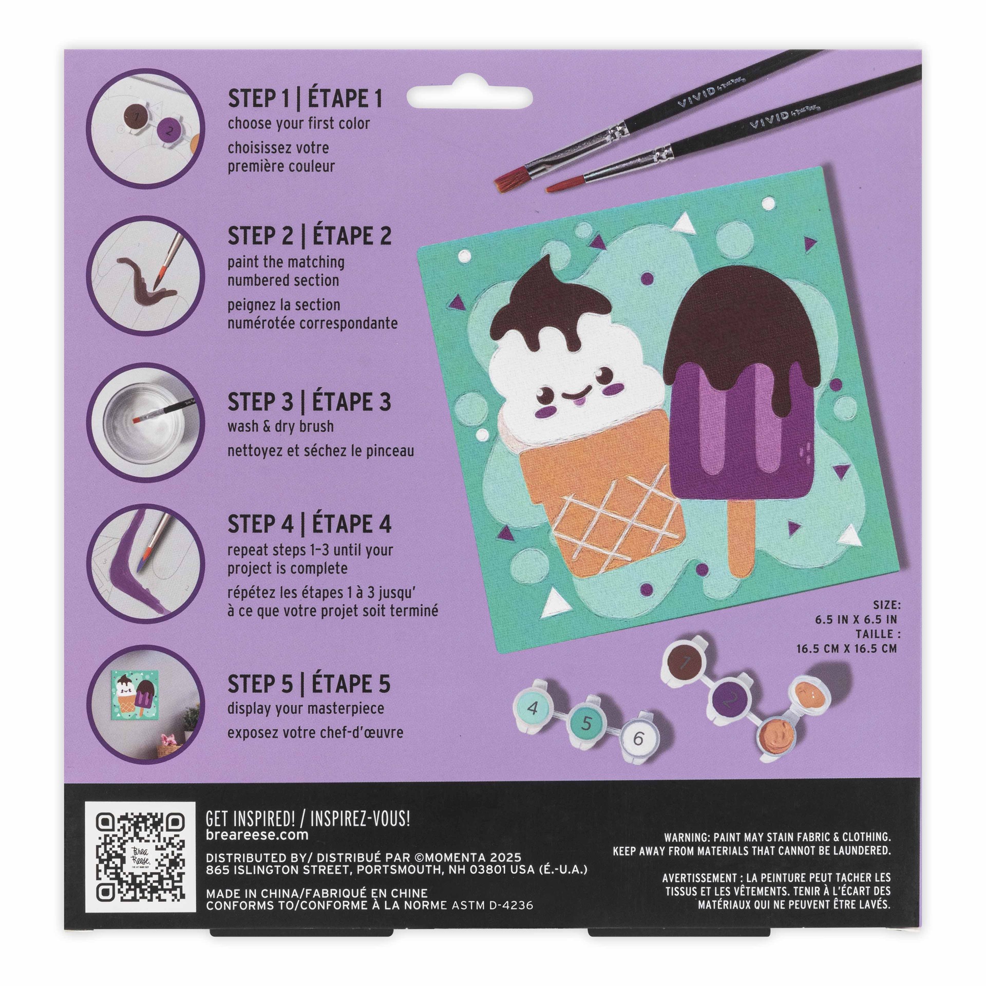 slide 4 of 6, Brea Reese Vivid By Brea Reese Ice Cream Acrylic Paint-By-Number Kit, 6.5 in x 6.5 in