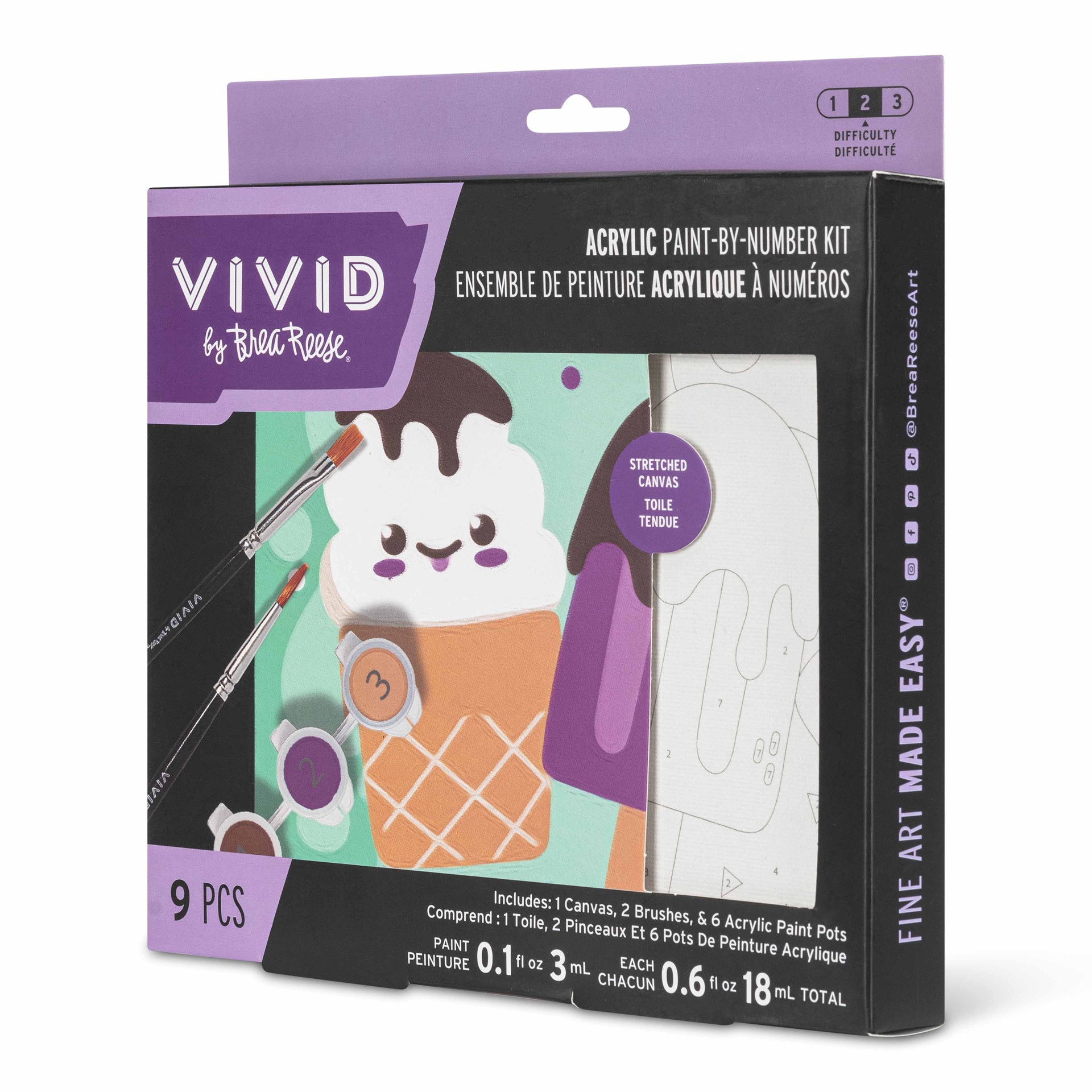 slide 3 of 6, Brea Reese Vivid By Brea Reese Ice Cream Acrylic Paint-By-Number Kit, 6.5 in x 6.5 in