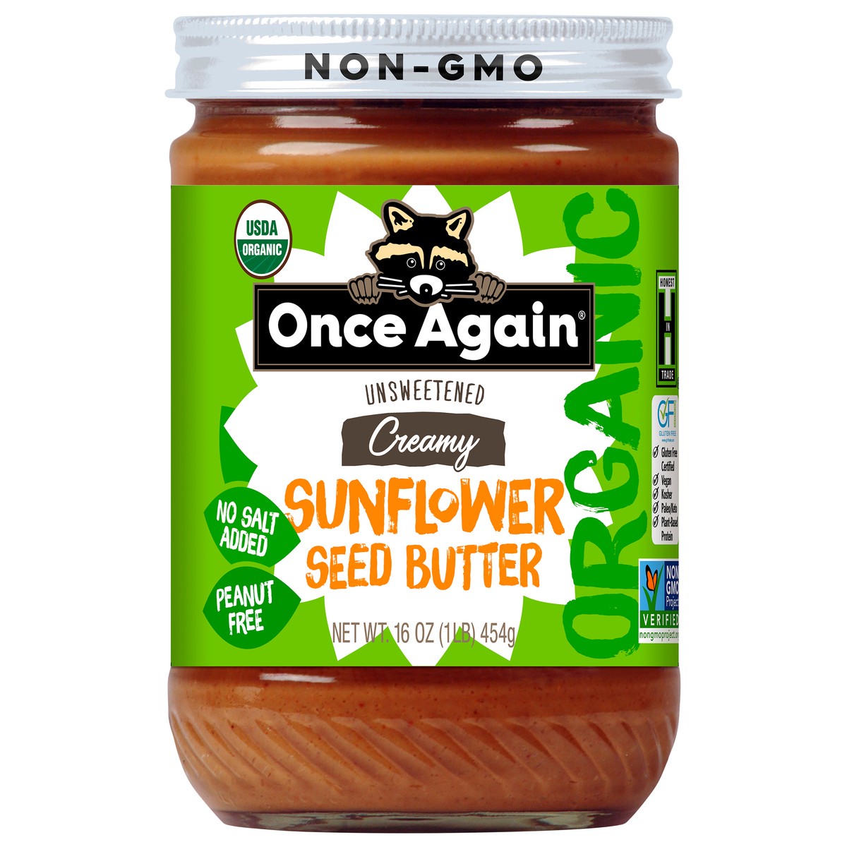 slide 1 of 6, Once Again Unsweetened No Salt Added Creamy Sunflower Seed Butter, 16 oz