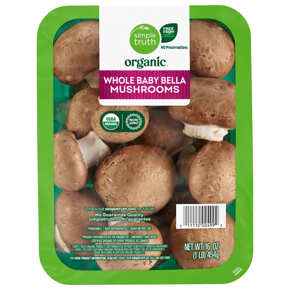 slide 2 of 2, Simple Truth Organic Whole Baby Bella Mushrooms, 16 oz