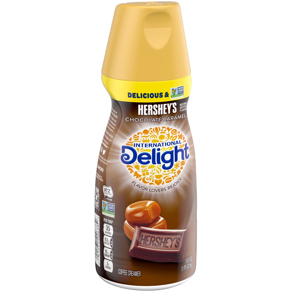 slide 2 of 8, International Delight Hershey's Chocolate Caramel Gourmet Coffee Creamer, 16 fl oz