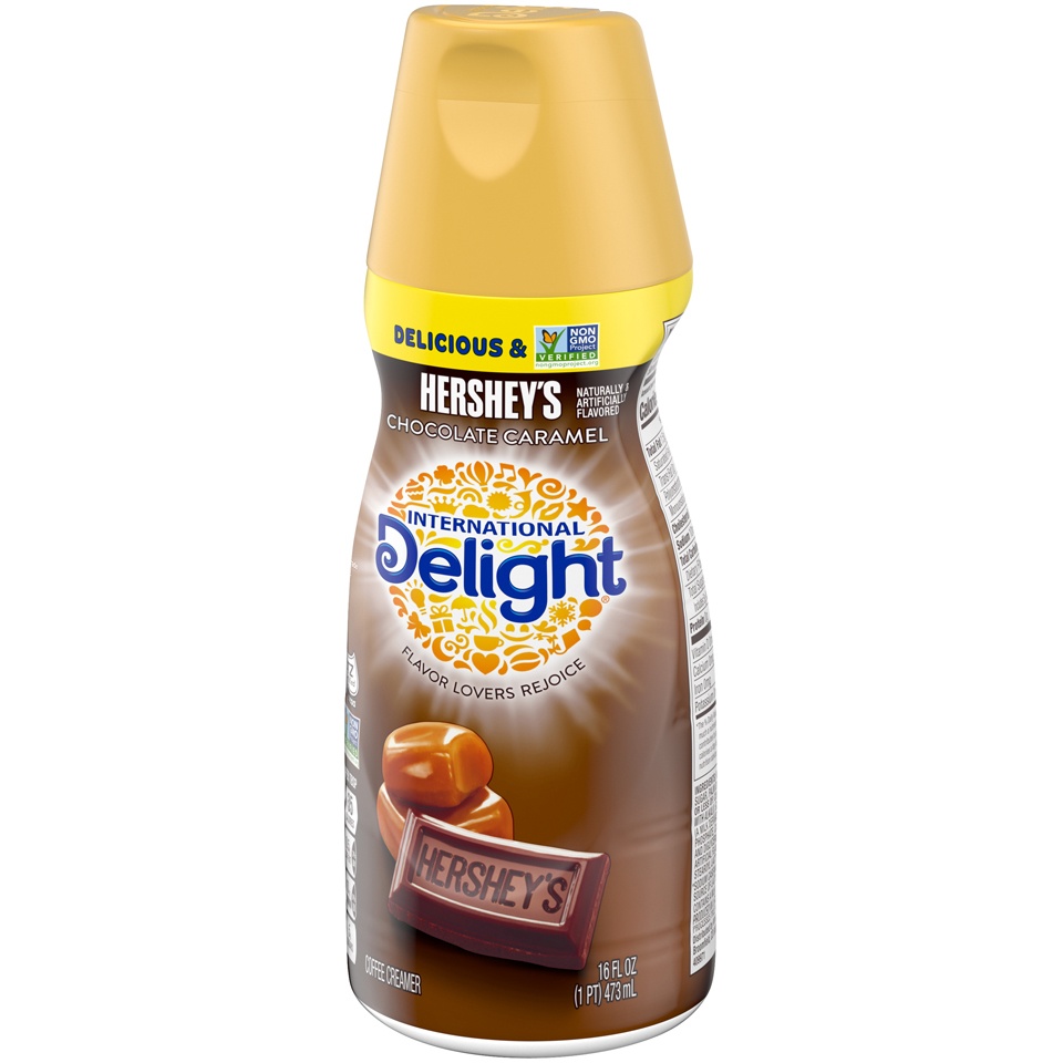 slide 3 of 8, International Delight Hershey's Chocolate Caramel Gourmet Coffee Creamer, 16 fl oz