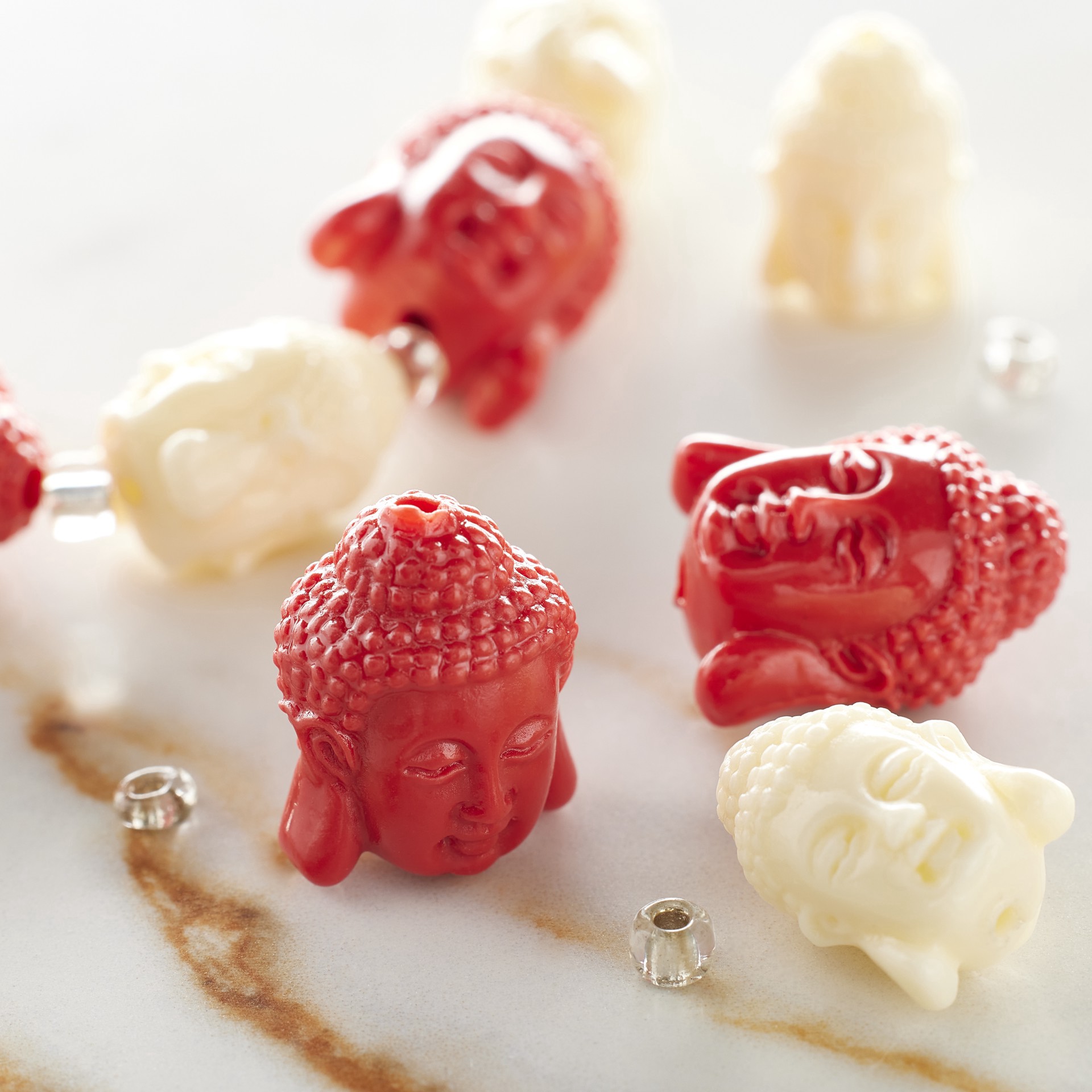 slide 2 of 3, Red & White Reconstituted Stone Siddhartha Beads, 15mm By Bead Landing, 15mm