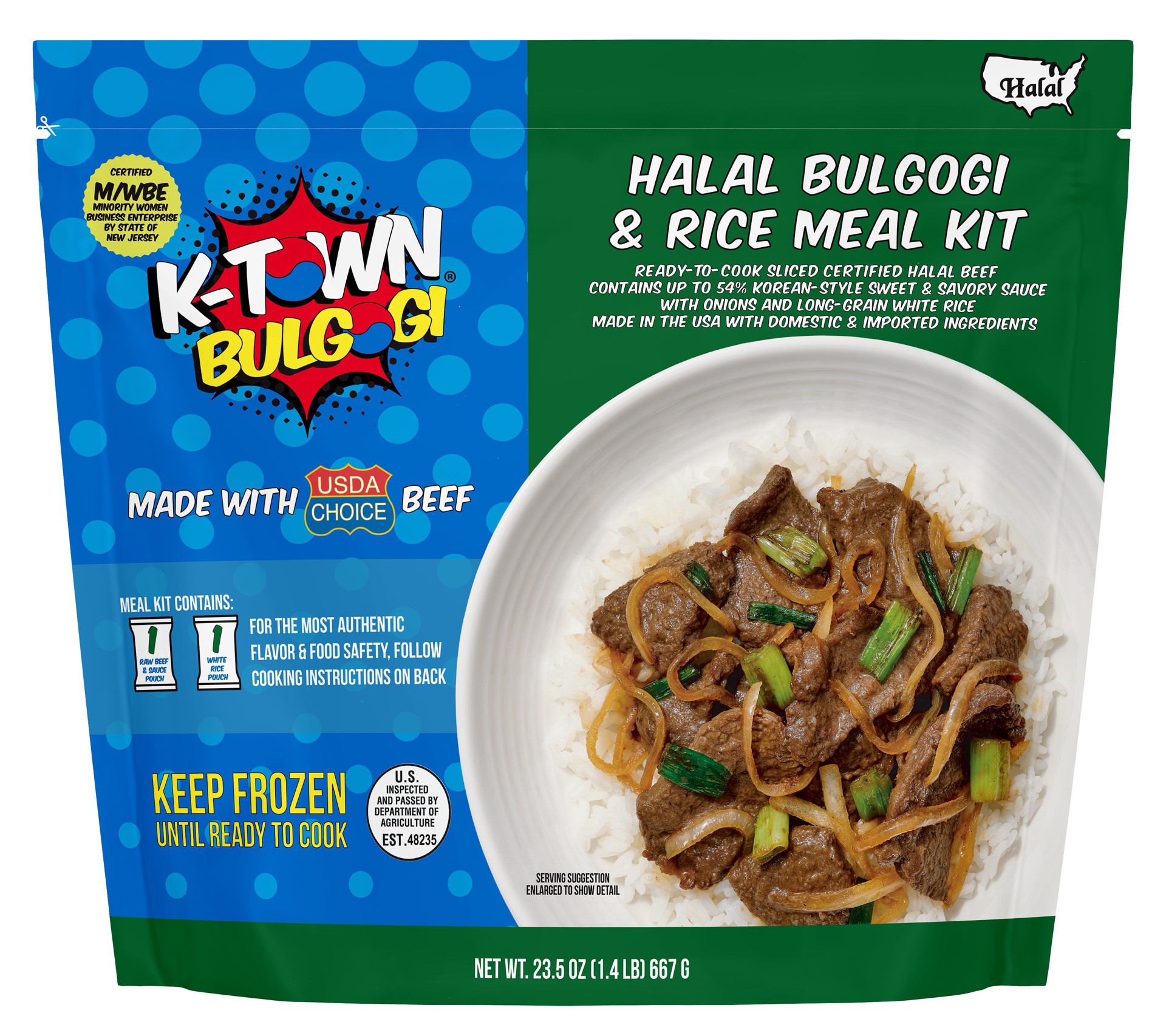 slide 1 of 1, K-Town Halal Beef Bulgogi & Rice Meal Kit, 23.5 oz
