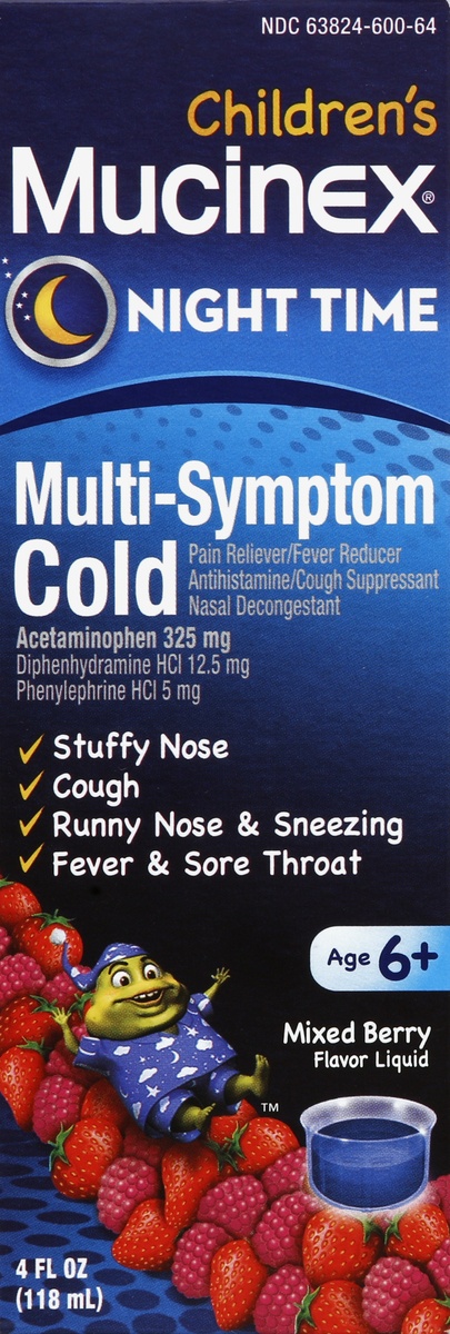 slide 3 of 7, Mucinex Children's Night Time Multi-Symptom Cold Syrup, 4 fl oz