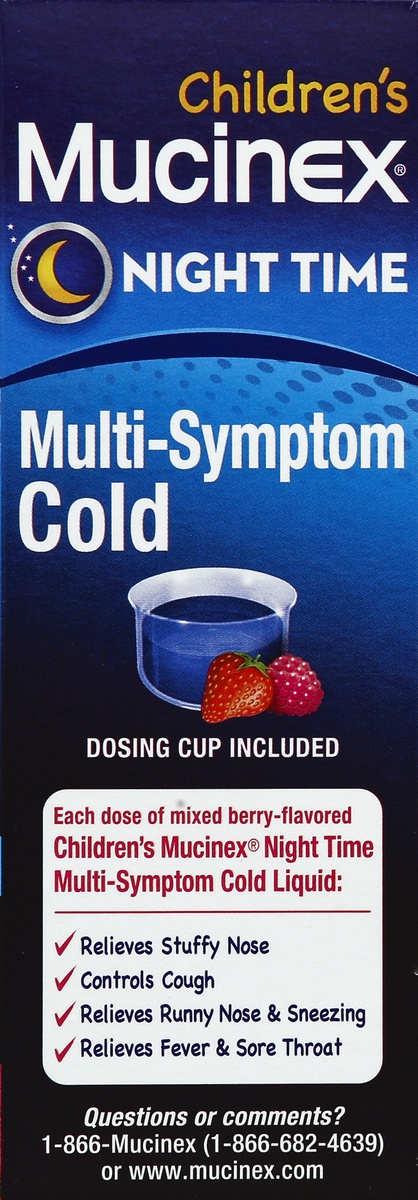 slide 4 of 7, Mucinex Children's Night Time Multi-Symptom Cold Syrup, 4 fl oz