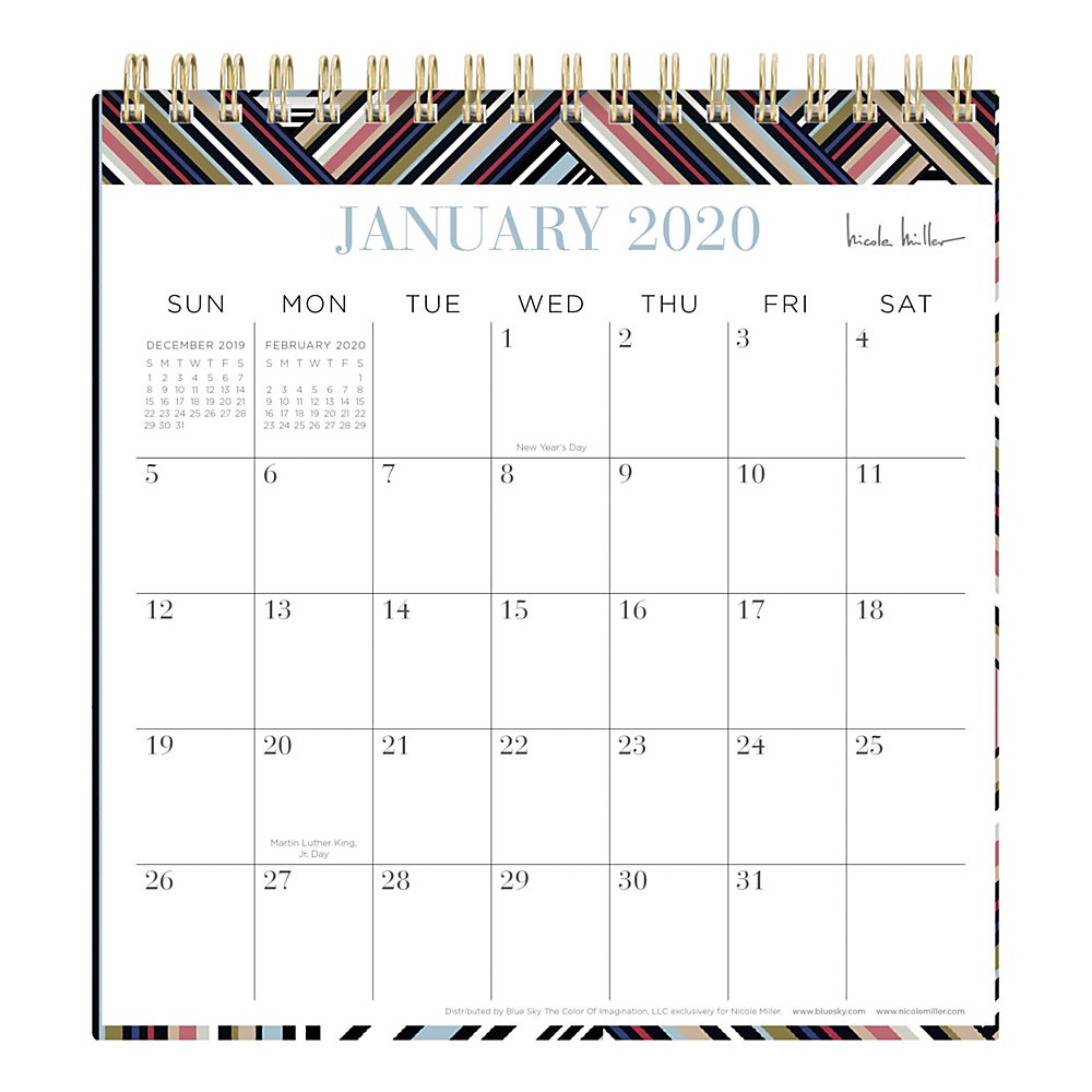 slide 1 of 1, Nicole Miller For Blue Sky Monthly Desk Calendar With Stand, 6-1/16'' X 6-3/8'', Aviator Stripe, January To December 2020, 117235, 1 ct