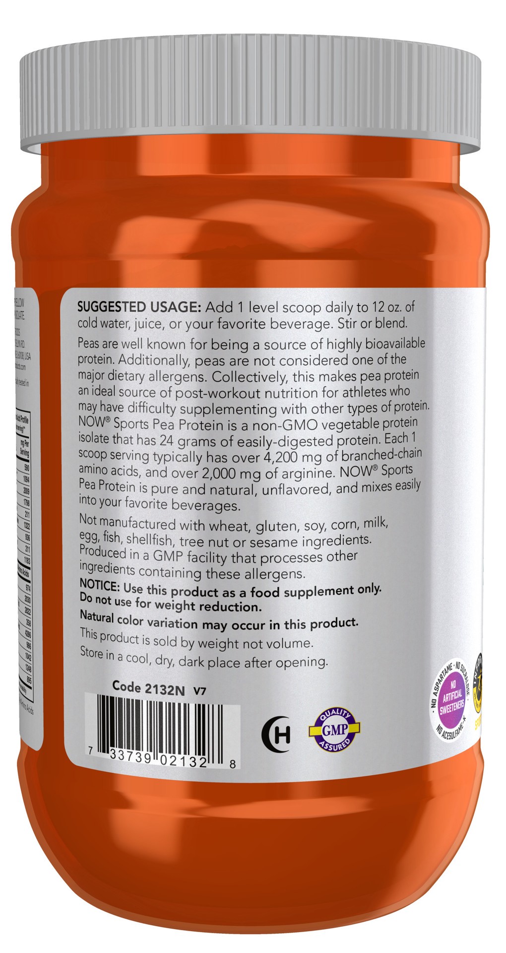 slide 4 of 5, NOW Sports Pea Protein, Pure Unflavored Powder - 12 oz., 12 oz