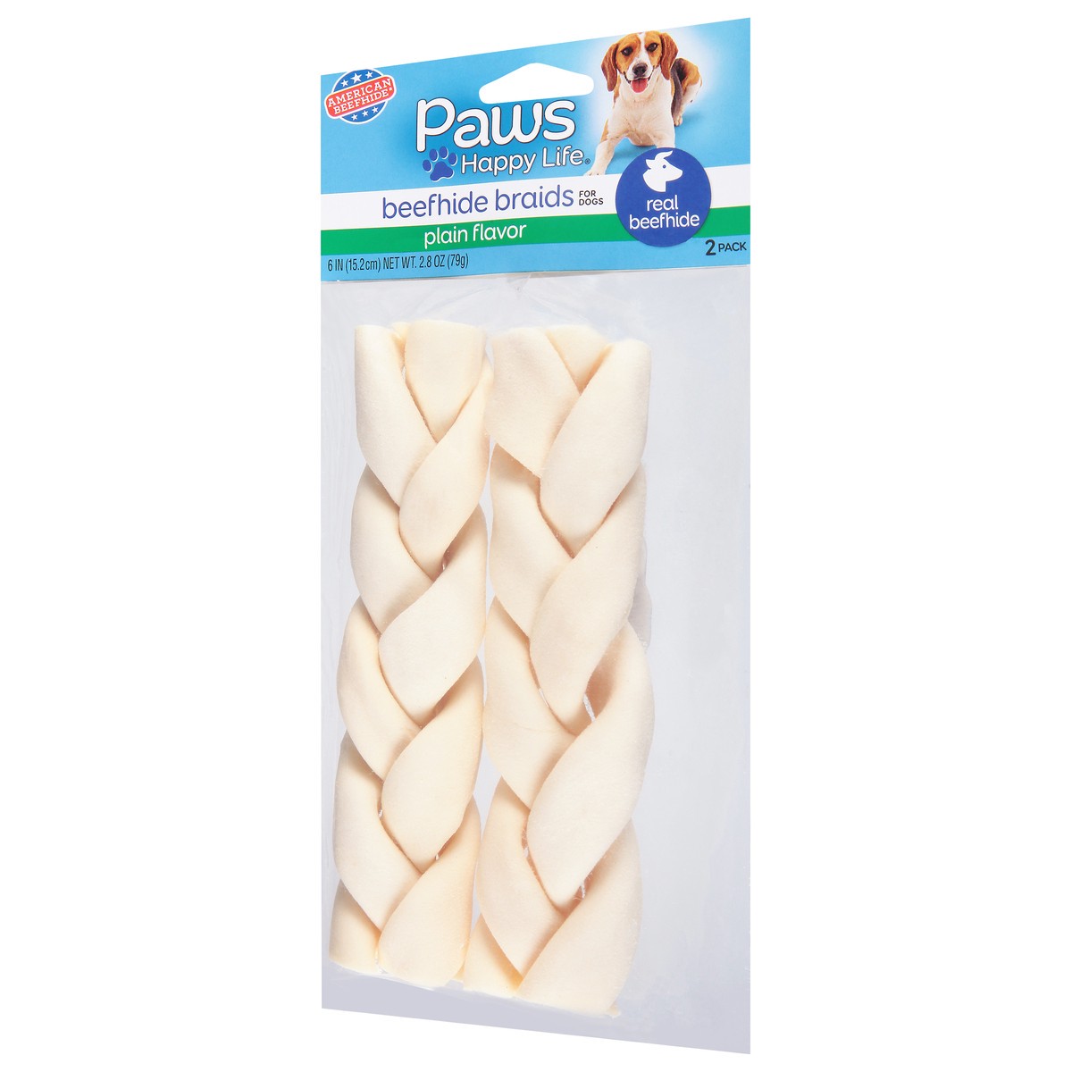 slide 3 of 9, Paws Happy Life 6 Inches Plain Flavor Beefhide Braids for Dogs 2 ea, 2 ct