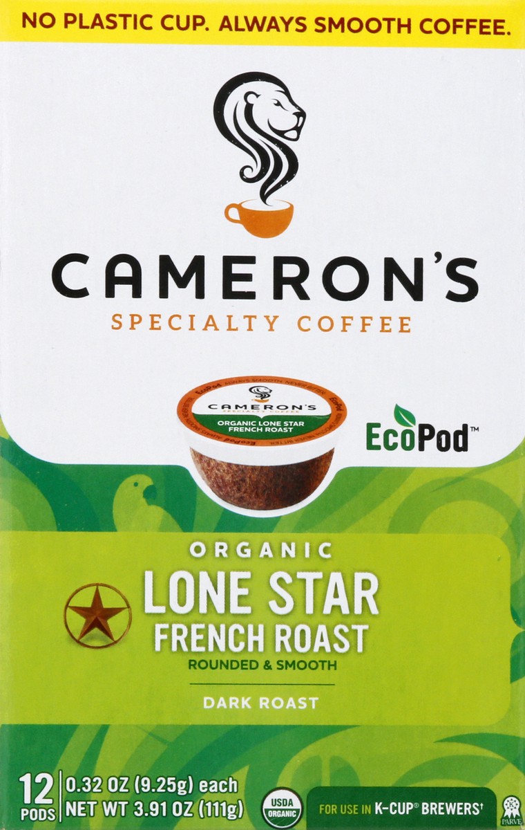 slide 9 of 12, Cameron's Organic Dark Roast EcoPods Lone Star French Roast Coffee 12 ea, 12 ct