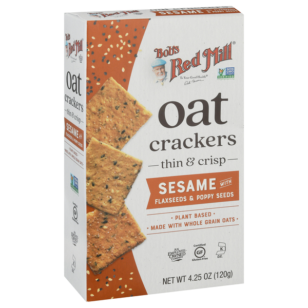 slide 1 of 1, Bob's Red Mill Sesame With Flaxseeds & Poppy Seeds Oat Crackers, 4.25 oz