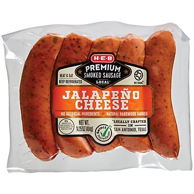 slide 1 of 1, H-E-B Premium Jalapeno Cheddar Smoked Sausage, 5 ct