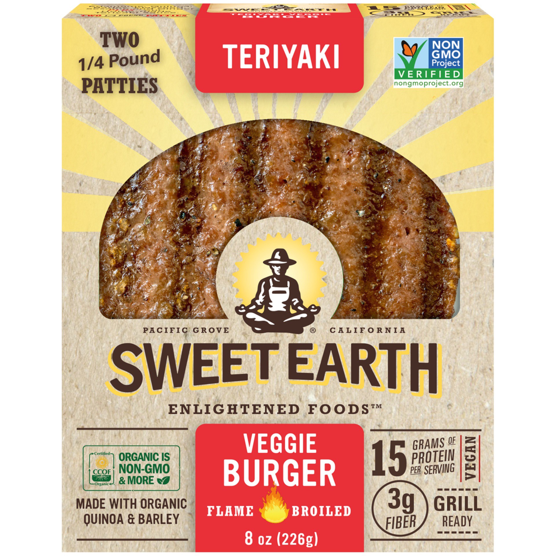 slide 1 of 2, Sweet Earth Natural Foods Vegan Teriyaki Veggie Burger, 8 oz