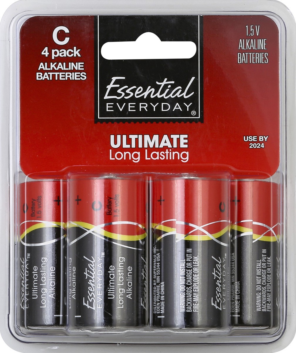 slide 2 of 6, Essential Everyday Batteries, Alkaline, C, 4 Pack, 4 ct