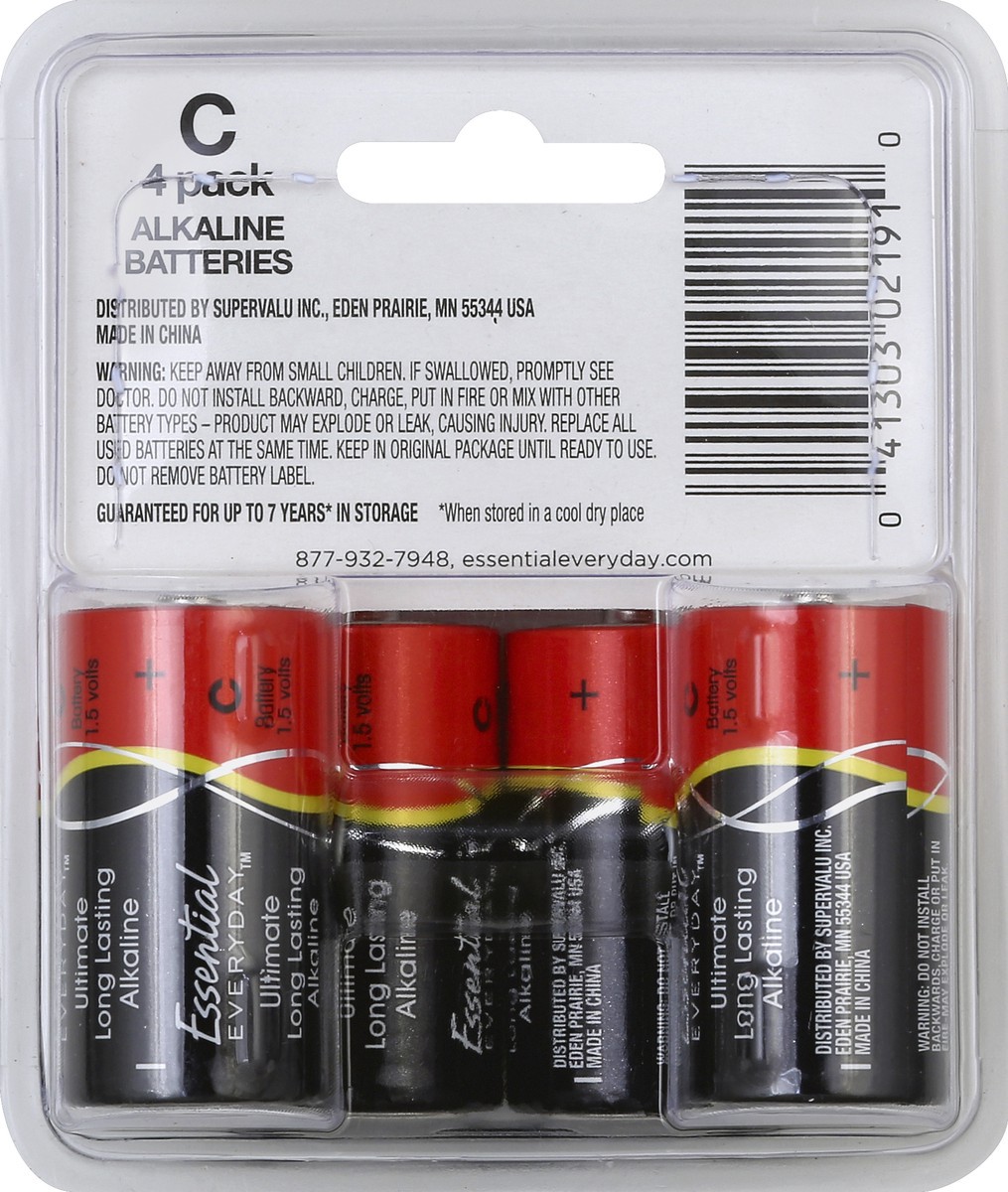 slide 3 of 6, Essential Everyday Batteries, Alkaline, C, 4 Pack, 4 ct