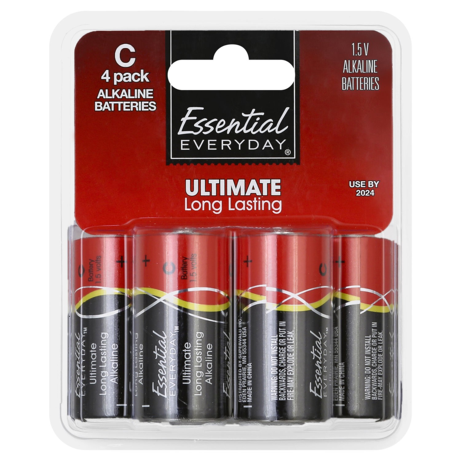 slide 1 of 6, Essential Everyday Batteries, Alkaline, C, 4 Pack, 4 ct