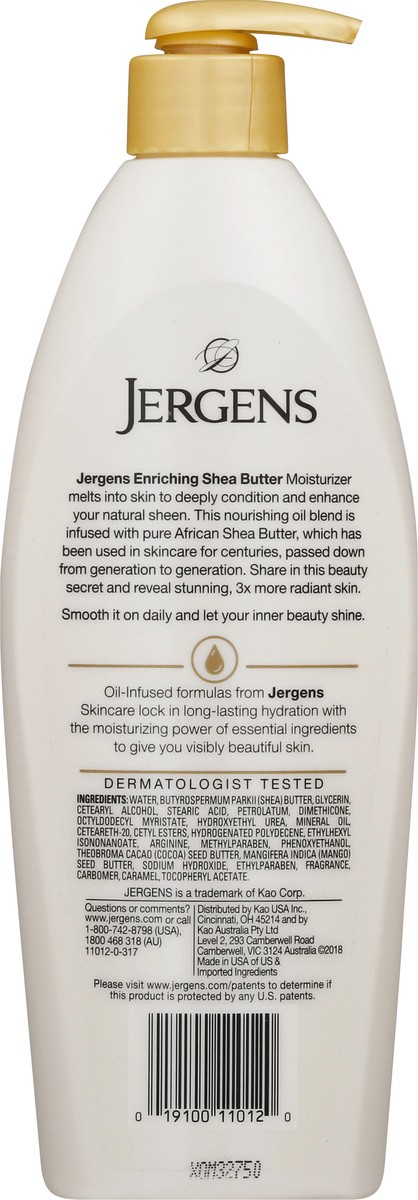 slide 4 of 9, Jergens, Hand and Body Lotion, Shea Butter Deep Conditioning Moisturizer, 3X More Radiant Skin, with Pure Shea Butter, Dermatologist Tested, 16.8 Oz, Pack of 2, 16.8 oz