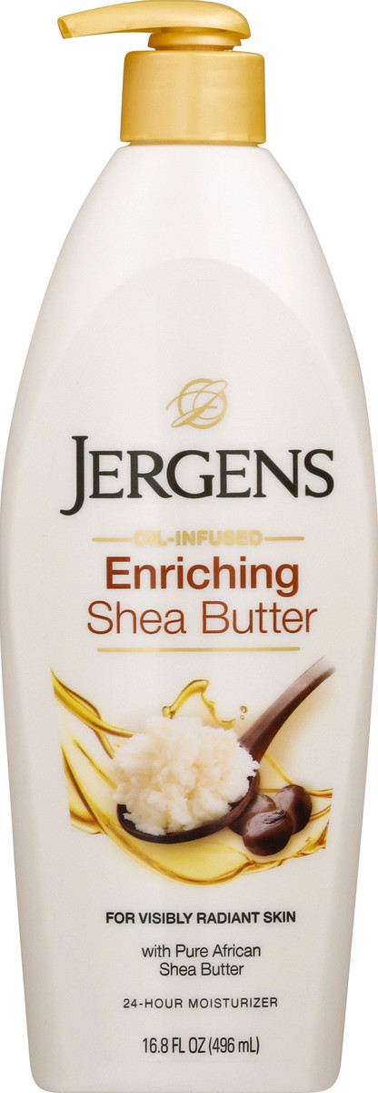 slide 3 of 9, Jergens, Hand and Body Lotion, Shea Butter Deep Conditioning Moisturizer, 3X More Radiant Skin, with Pure Shea Butter, Dermatologist Tested, 16.8 Oz, Pack of 2, 16.8 oz