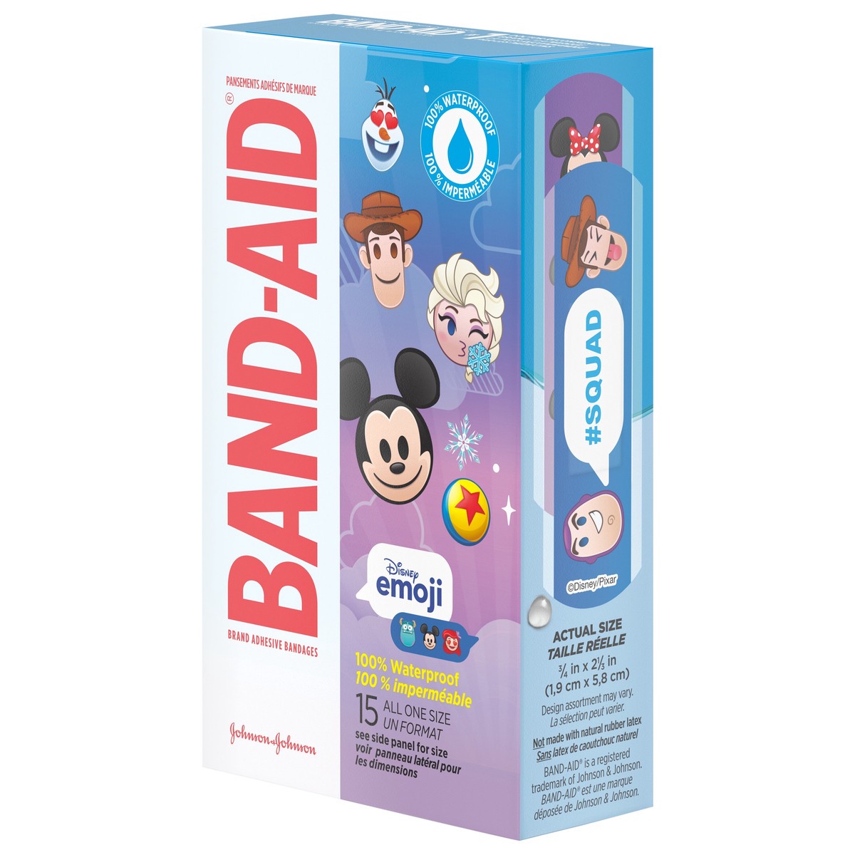 slide 6 of 7, BAND-AID Adhesive Bandages for Minor Cuts & Scrapes, 100% Waterproof Wound Care Bandages for Kids and Toddlers Featuring Disney Emoji Characters, All One Size, 15 ct, 15 ct