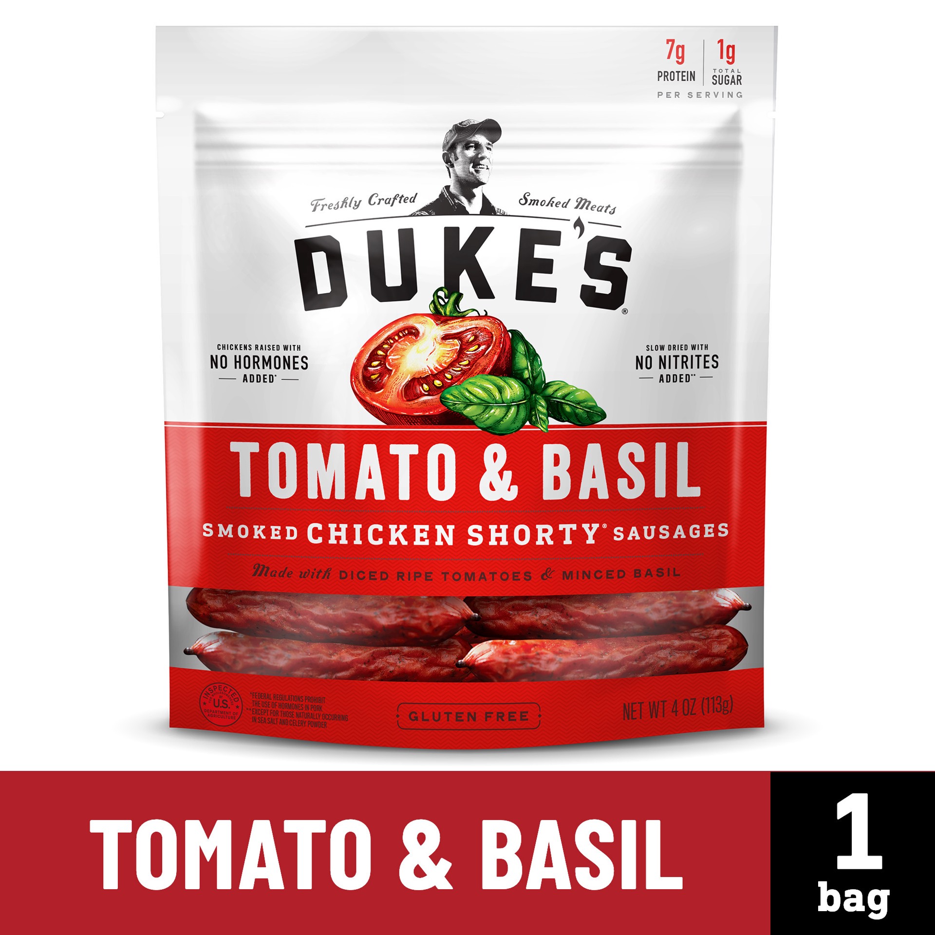 slide 1 of 5, Duke's Tomato & Basil Chicken Smoked Shorty Sausages, 4 oz., 4 oz