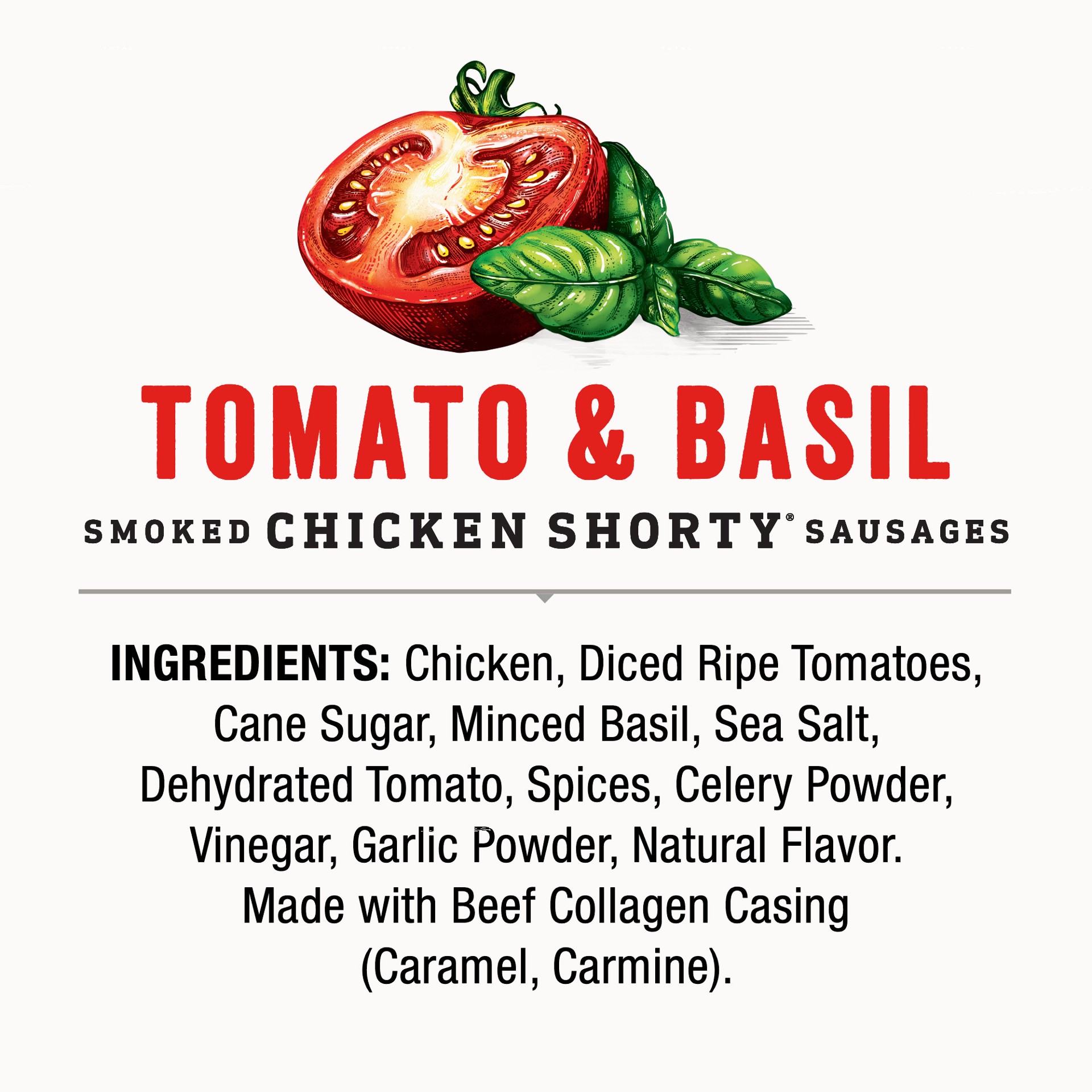 slide 4 of 5, Duke's Tomato & Basil Chicken Smoked Shorty Sausages, 4 oz., 4 oz