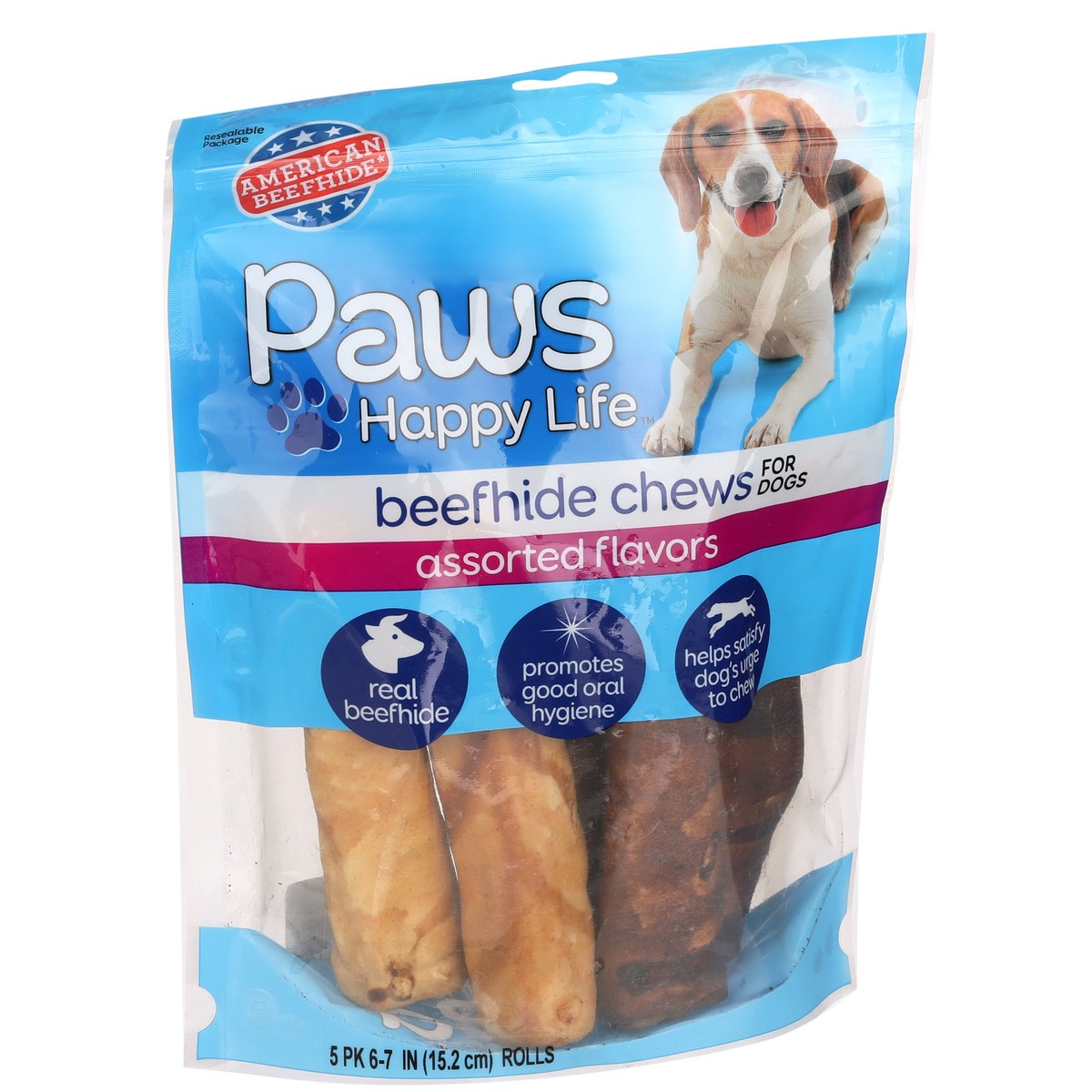 slide 2 of 8, Paws Happy Life Beefhide Chews Assorted Flavors, 5 ct