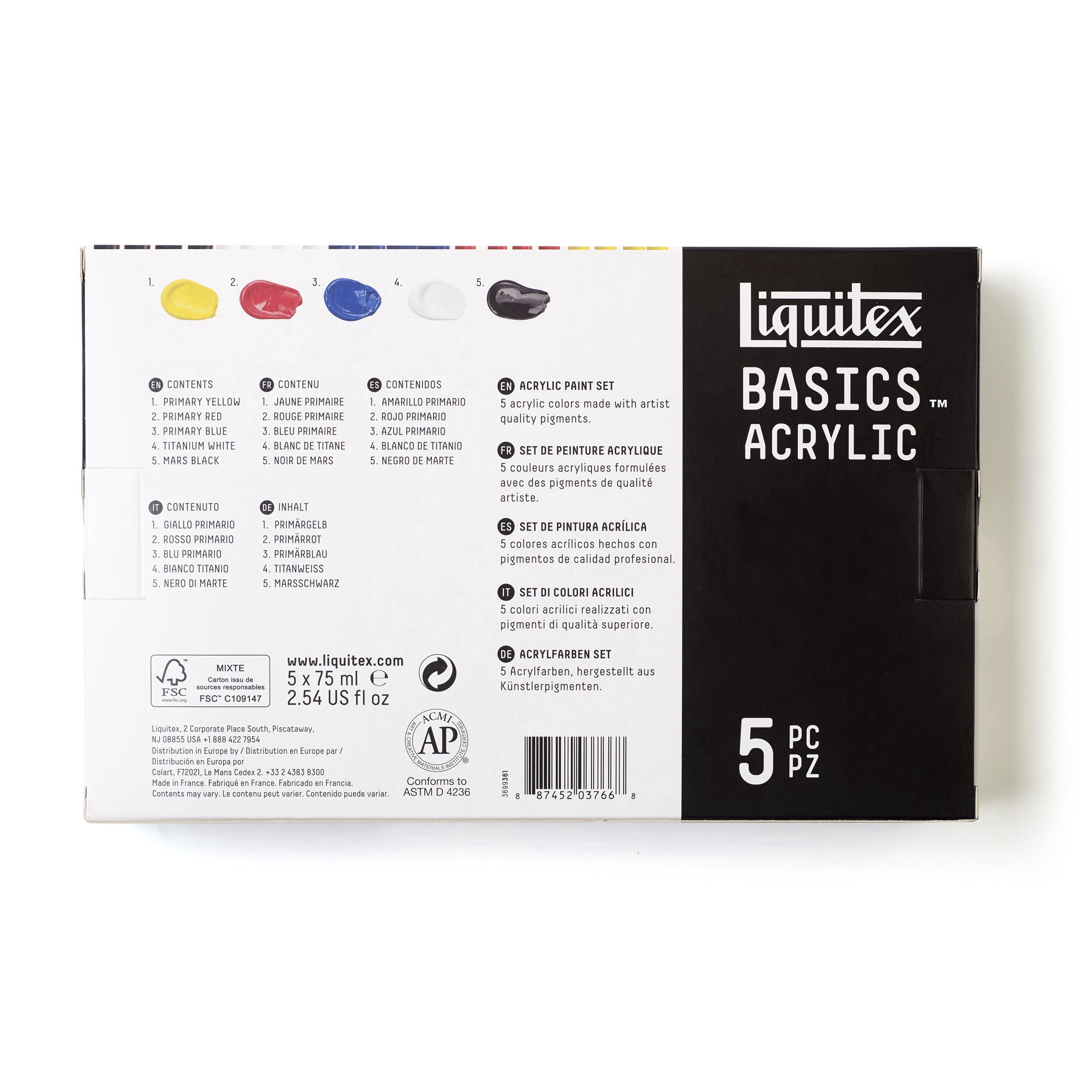 slide 5 of 5, Liquitex Basics 5 Color Acrylic Paint Set, 2.5 fl oz