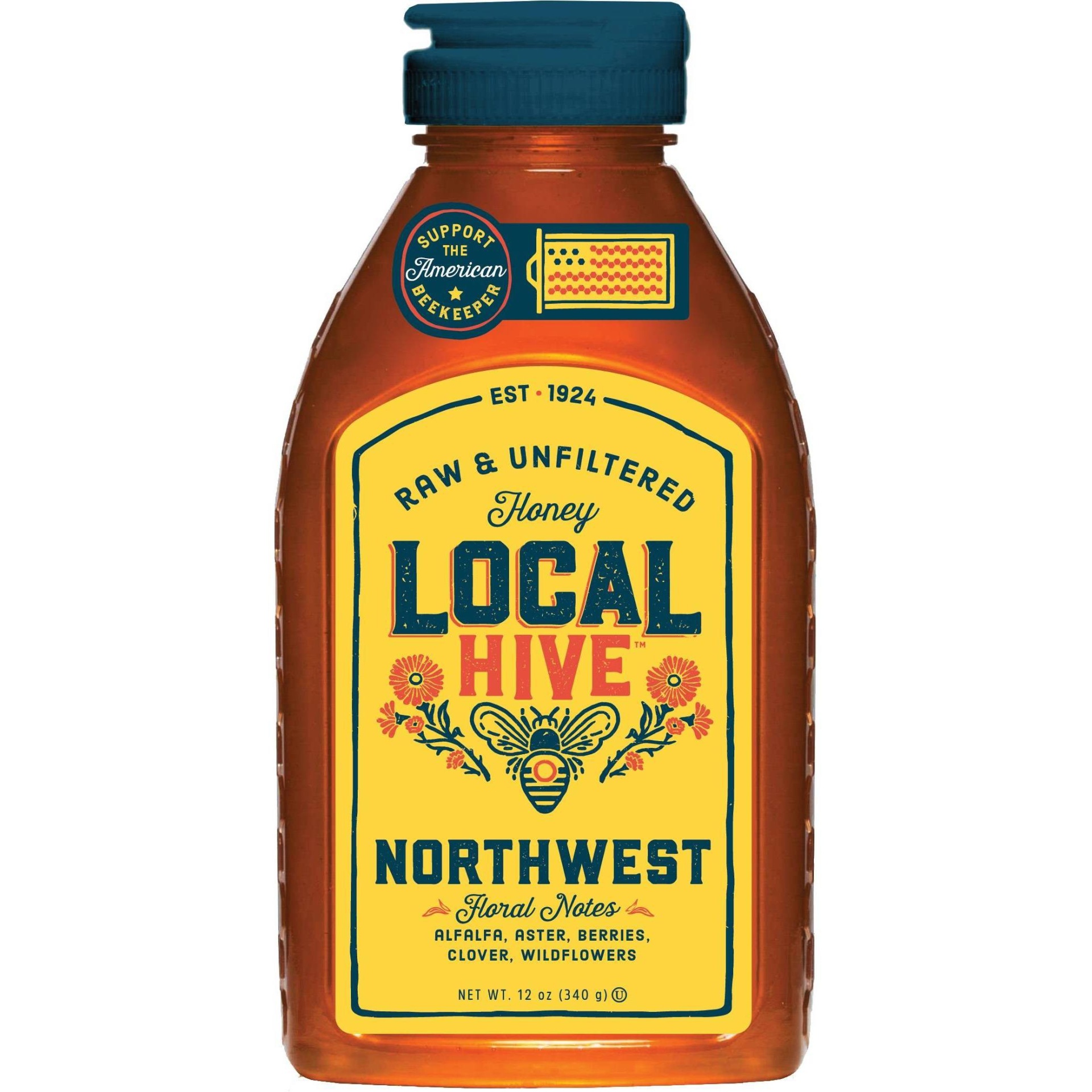 slide 1 of 1, Local Hive 100% Raw Unfiltered Us Northwest Honey Bear Bottle, 