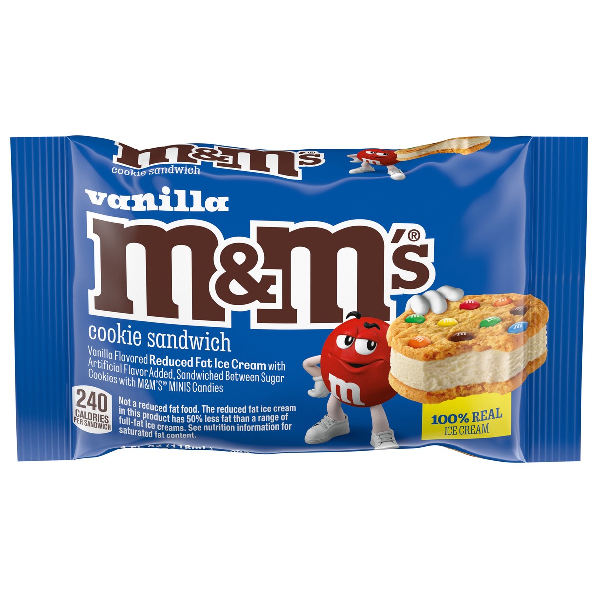 slide 1 of 4, M&M's Vanilla Ice Cream Sandwich, 1 Ct Pack, 4 fl oz